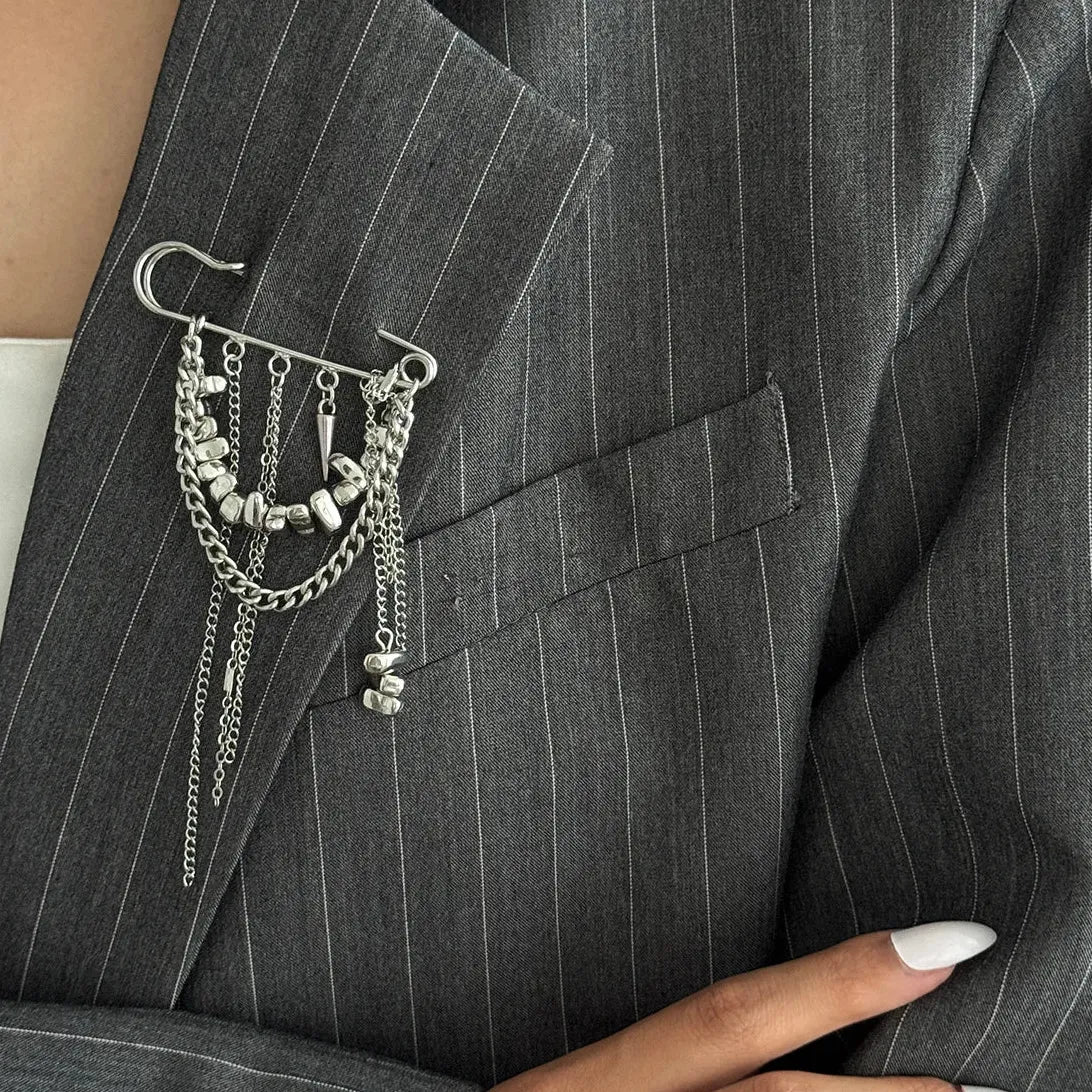 Heart-Shaped Multi-Layer Beaded Tassel Brooch with Imitation Pearls