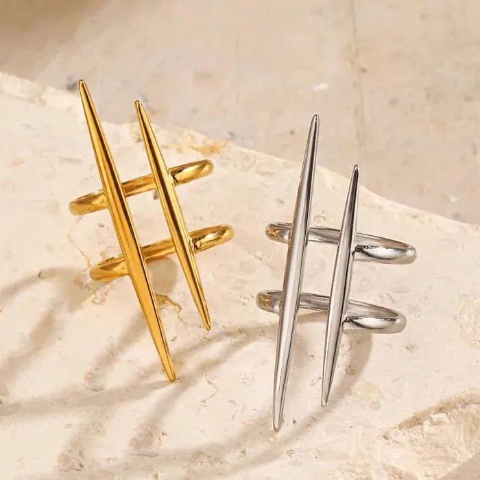 Vintage Gold Stainless Steel Double Line Geometric Open Ring for Women Jewelry
