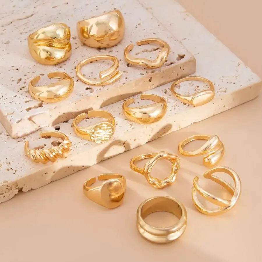 14Pcs Vintage Silver Punk Hiphop Metal Knuckle Rings Geometric Design for Women Men