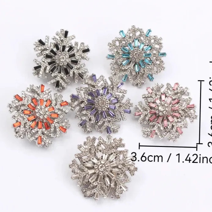 Double Turn Snowflake Brooch Pin with 6 Color Rhinestones for Women