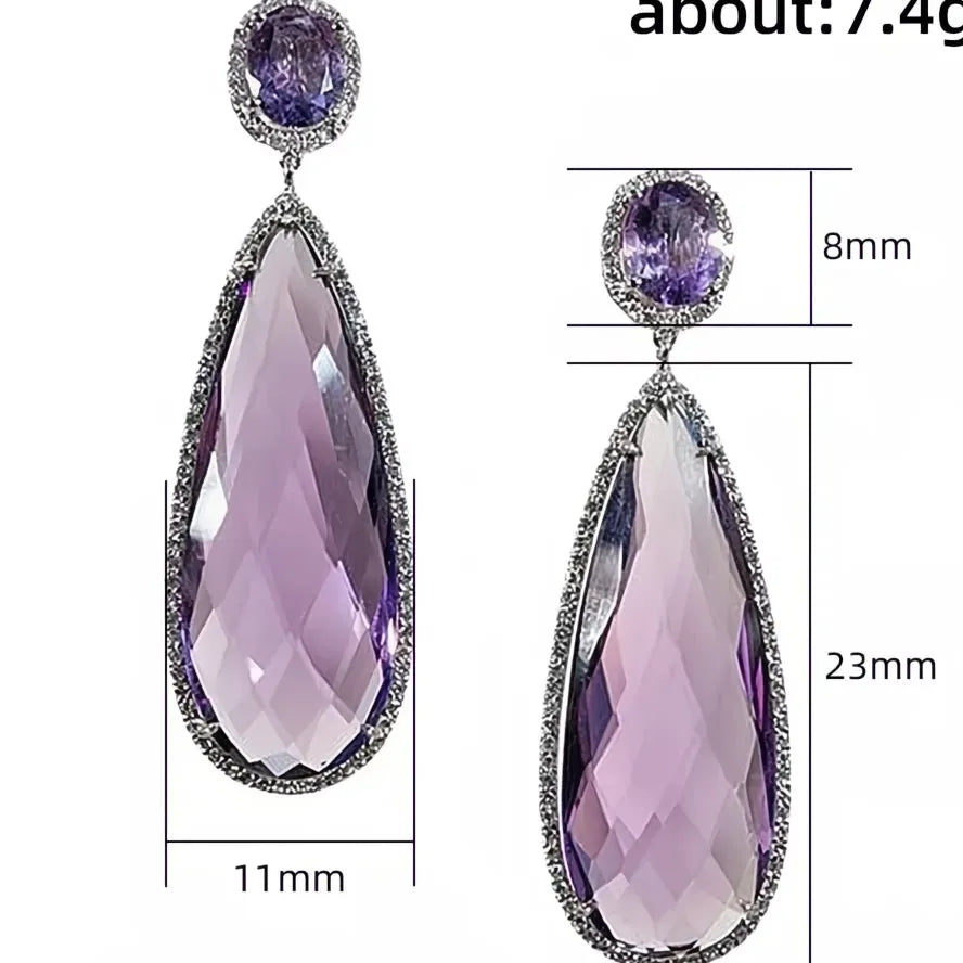 Pear Purple Cubic Zirconia Drop Earrings for Women Trendy Wedding Party Jewelry Gift