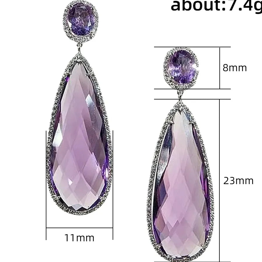 Purple Pear Geometric Cubic Zirconia Drop Earrings Brass Wedding Gift