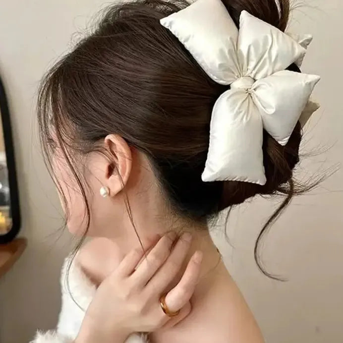 Large Black PU Leather Bow Claw Clip No-Slip Hair Accessory for Thick Hair