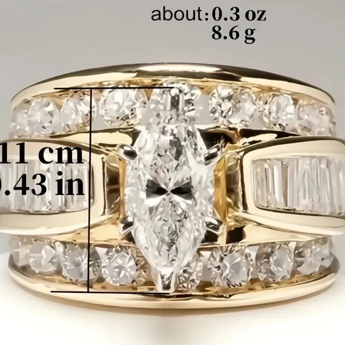 Luxury Marquise Cut Cubic Zirconia Brass Ring for Women Fashion Engagement Anniversary Jewelry