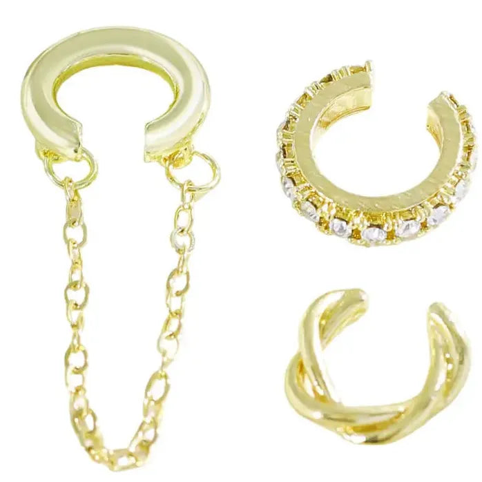 3Pcs C-Shaped Zircon Tassel Clip Earrings Fashion Jewelry Gifts