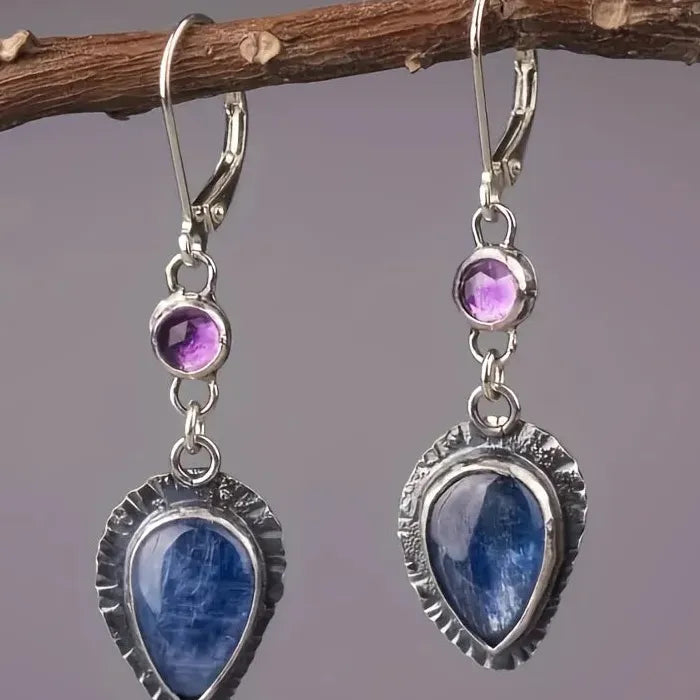 Retro Water Droplet Imitation Natural Stone Pendant Earrings for Women Wedding Party