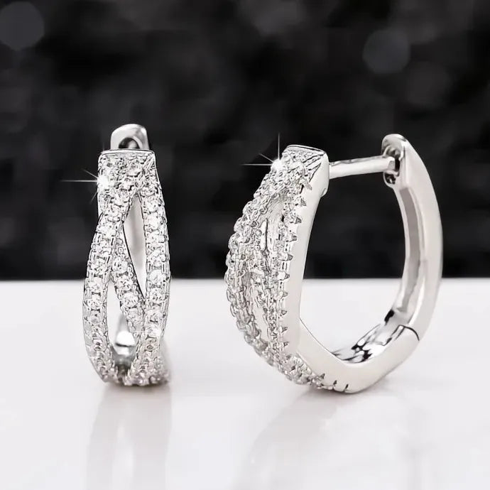 Hollow Geometric CZ Hoop Earrings Brass Fashion Party Wedding Gift for Women