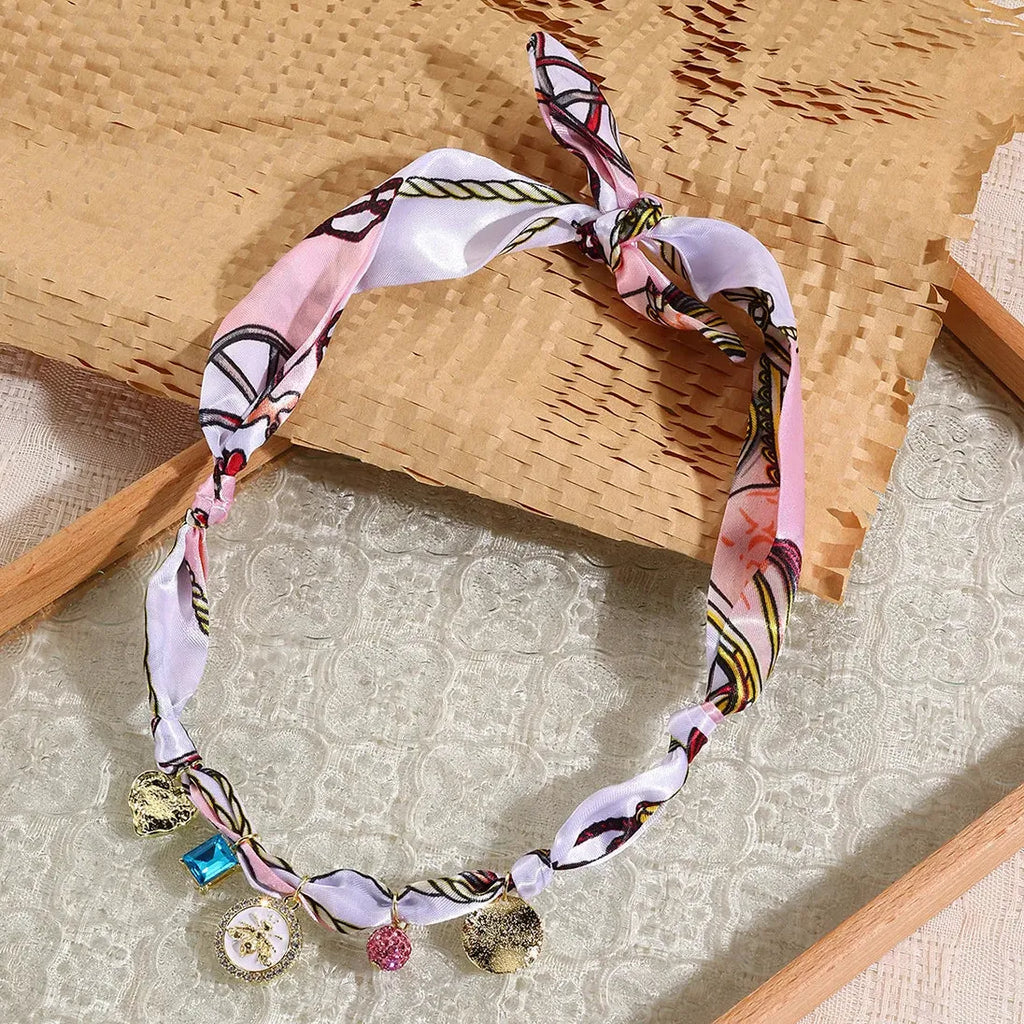 Copper Alloy Multicolored Knot Scarf Necklace Featuring Crystal Daisy Bowknot Heart Star Charms Choker for Women Autumn
