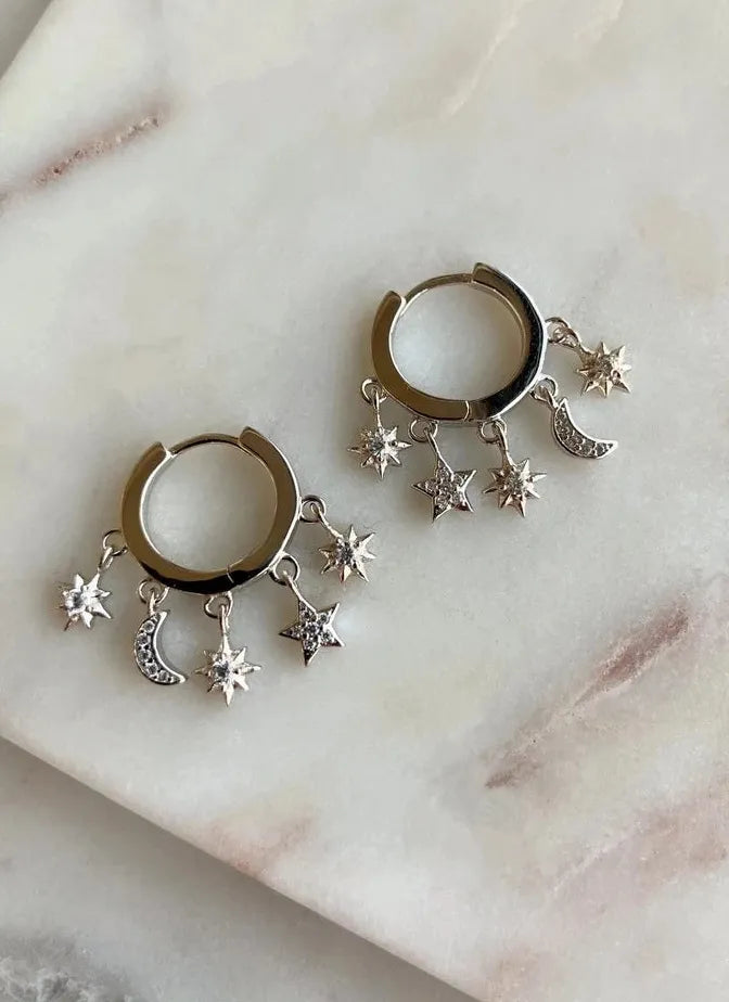 Korean Style Zinc Alloy Stars Moon Tassel Geometric Drop Earrings for Women