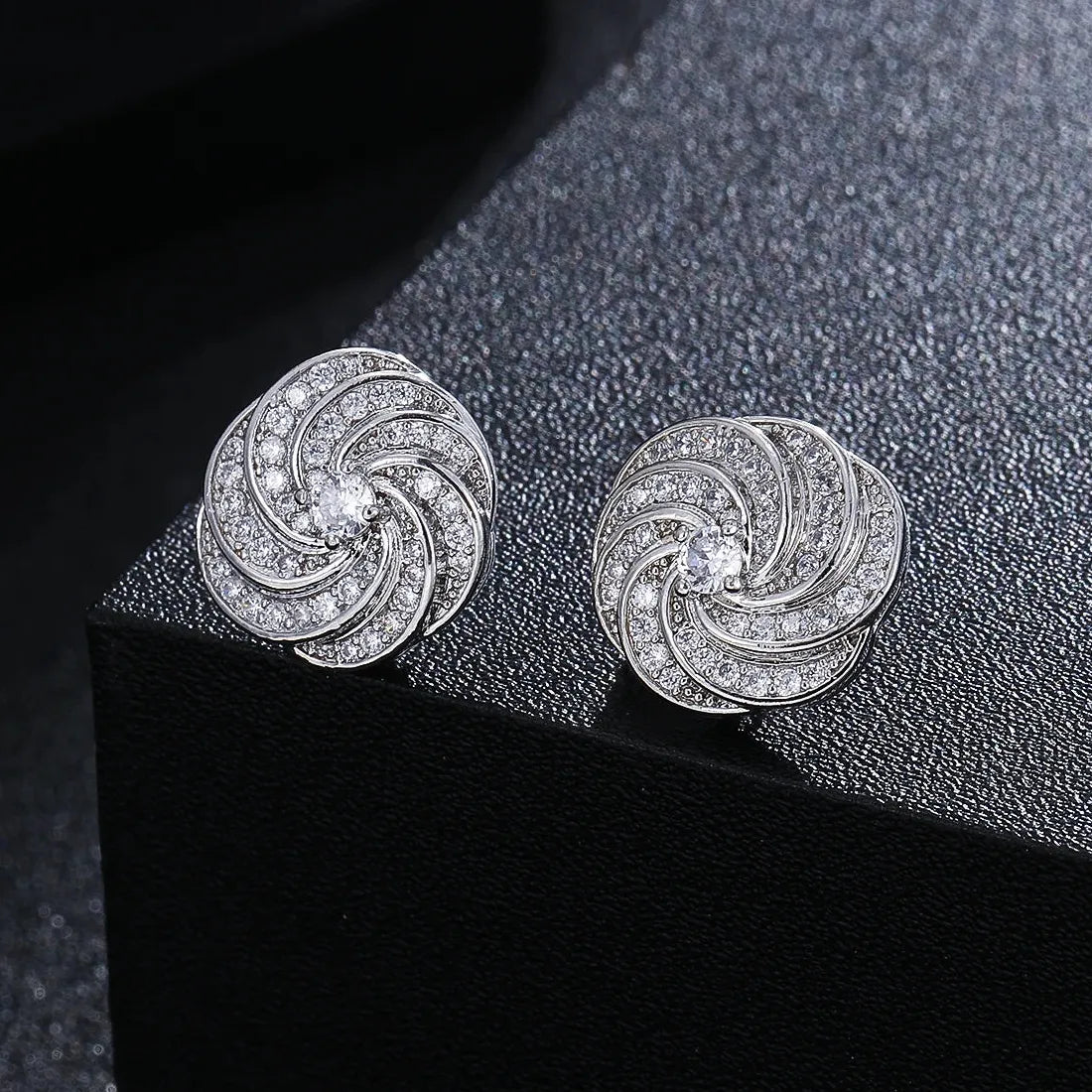 Eternity Green CZ Stud Earrings Gold Color Copper Bridal Wedding Jewelry