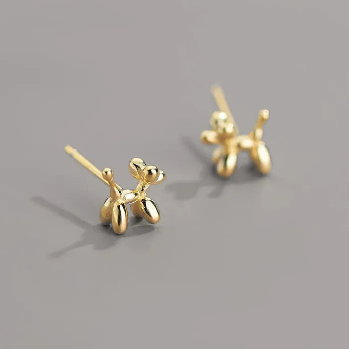 Silver Mini Balloon Dog Stud Earrings for Women Korean Jewelry