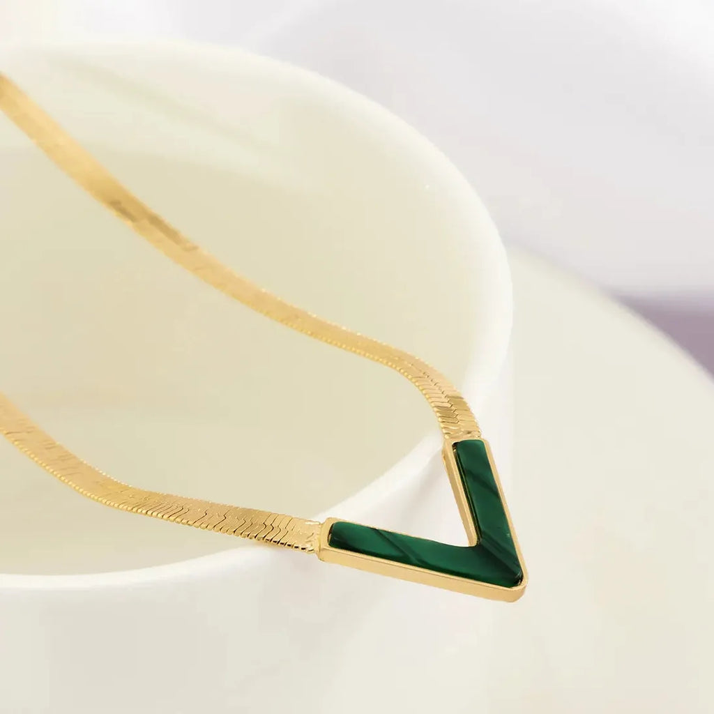 Gold Stainless Steel Snake Chain Necklace Women Korean V Blade Clavicle Jewelry