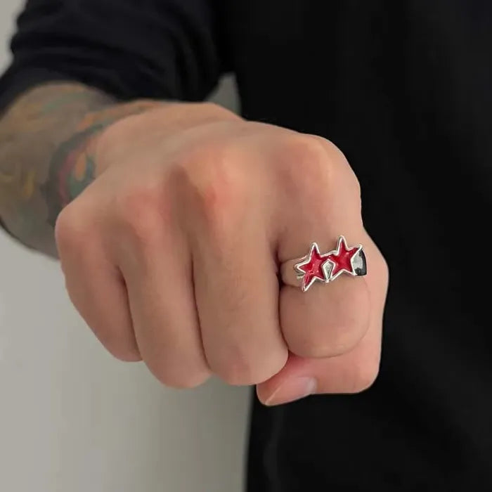 Adjustable Vintage Black Drip Pentagram Star Ring for Men Women Fashion Jewelry
