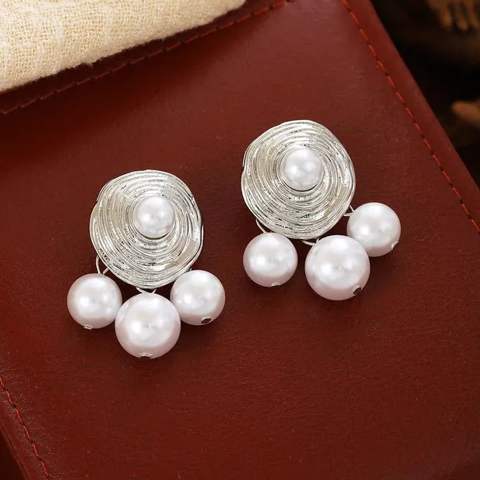 Vintage Pearl Round Drop Earrings for Women Zinc Alloy Pendant