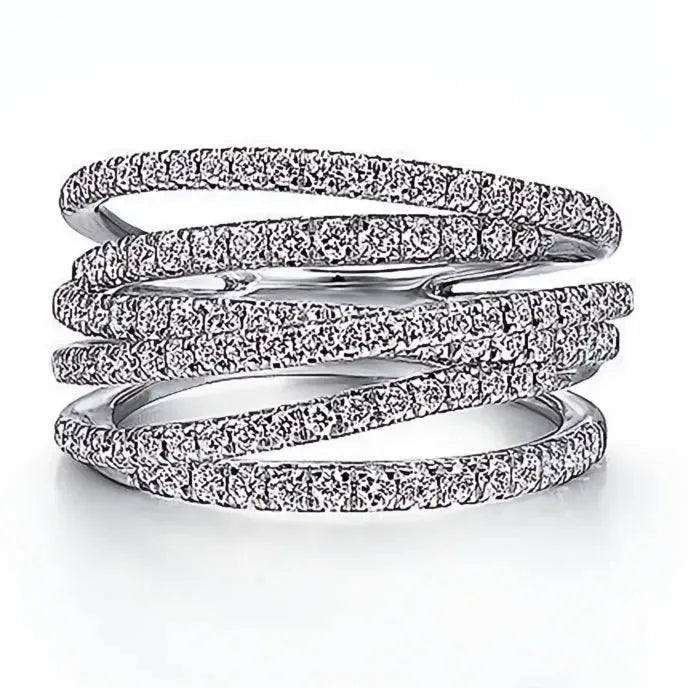 Fashion Multi-Layered Brass Cross Finger Ring with Cubic Zirconia for Women Party Jewelry