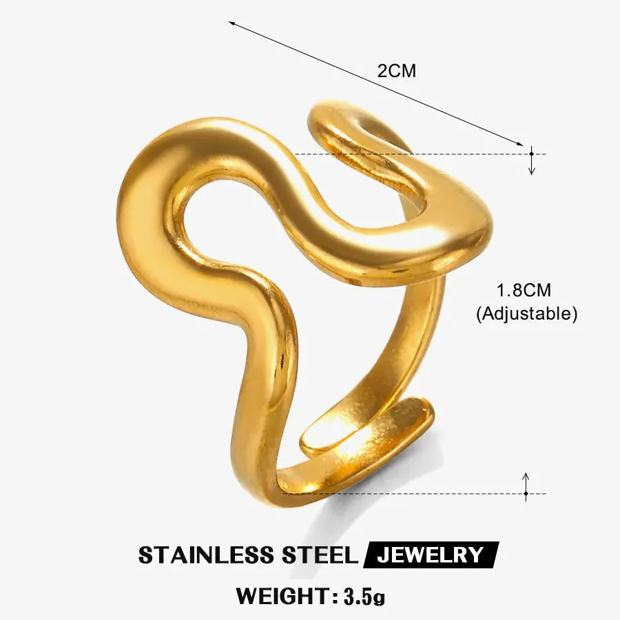 18K Gold Plated Stainless Steel Women's Vintage Geometric Cocktail Ring Jewelry
