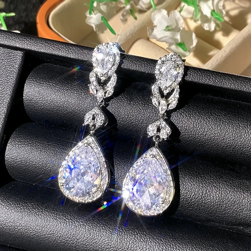 Women Drop Earrings Copper Alloy Cubic Zirconia Geometric Trendy Chic Jewelry for Party Engagement Daily