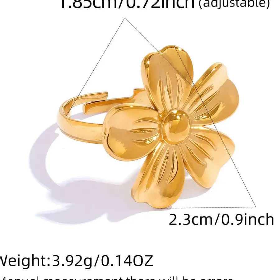 Vintage Stainless Steel Flower Opening Ring Heart Petal Jewelry for Women Men Gift