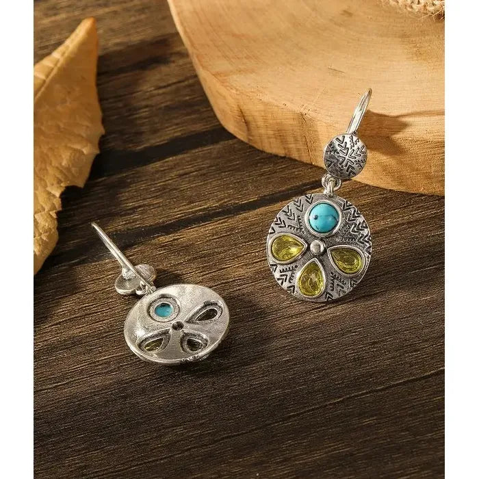Vintage Multicolor Stone Indian Tribal Drop Dangle Earrings for Women
