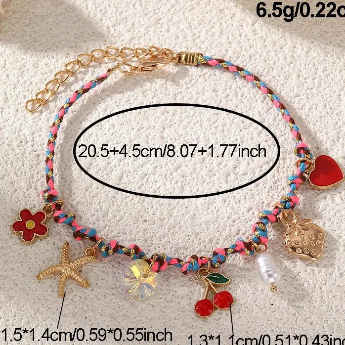 Bohemia Hand Woven Rope Bracelet Featuring Daisy Fish Starfish Shell Pendant for Women Summer Jewelry
