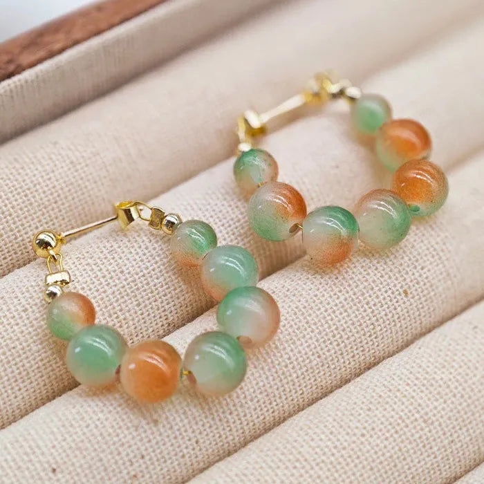Elegant Green Beaded Acrylic Hoop Earrings for Women Vintage Gift