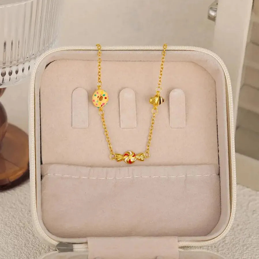 18K Gold Plated Donuts Ice Cream Charm Bracelet Hypoallergenic Jewelry Gift 2025