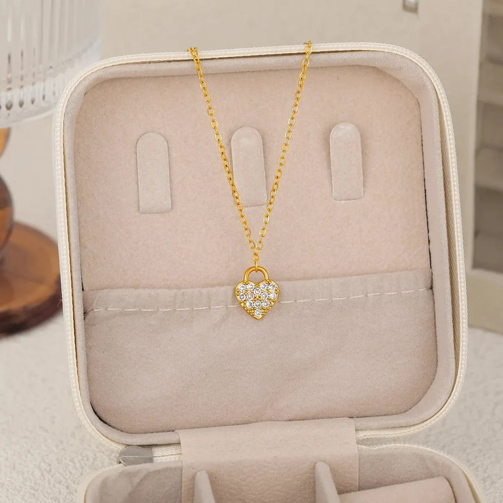 Elegant Stainless Steel Heart Pendant Necklace Lock Choker Waterproof Gift Jewelry