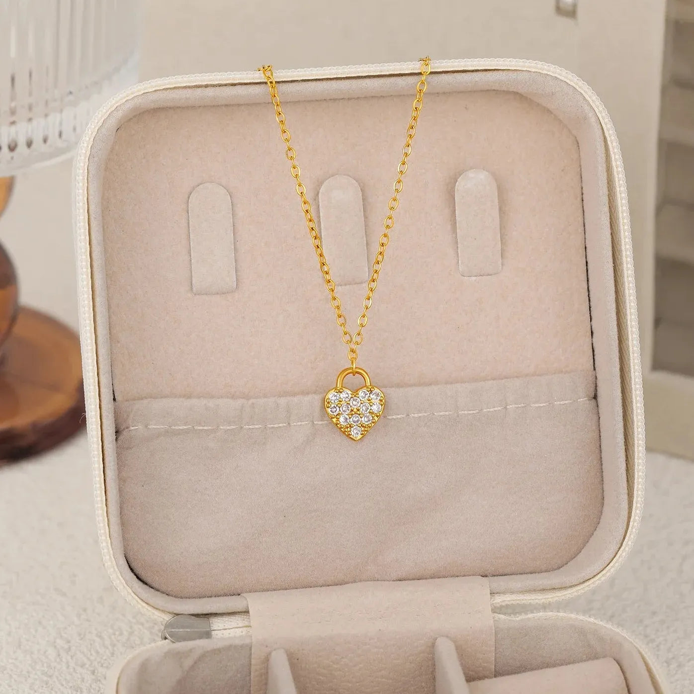 Elegant Stainless Steel Heart Pendant Necklace Lock Choker Waterproof Gift Jewelry