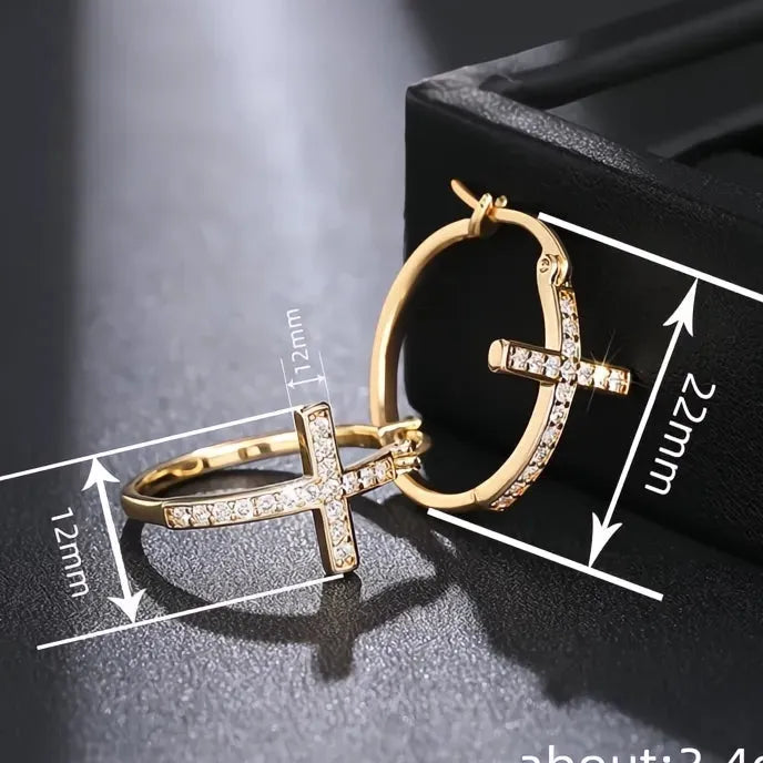 Gold Cross Hoop Earrings for Women Cubic Zirconia Inlaid Trendy Chic Wedding Jewelry