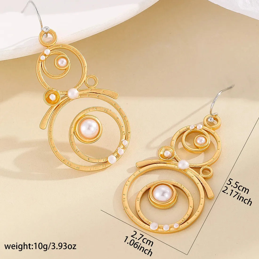 Handmade Bohemian Round Imitation Pearl Earrings Metal Carved Pendant Jewelry
