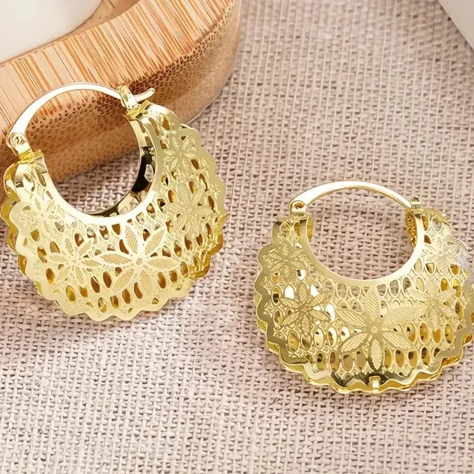 Geometric Hollow Out Copper Alloy Hoop Earrings Gold Color Wedding Jewelry
