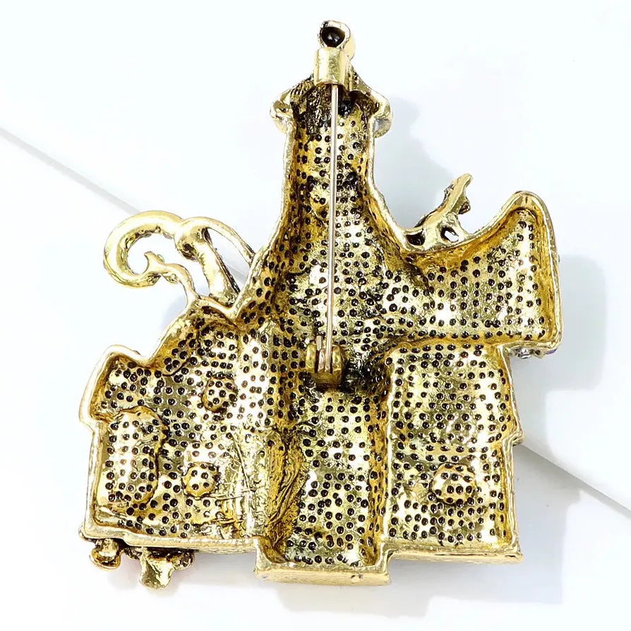 Vintage Geometric Fairy Tale Castle Brooch Retro Gift for Women