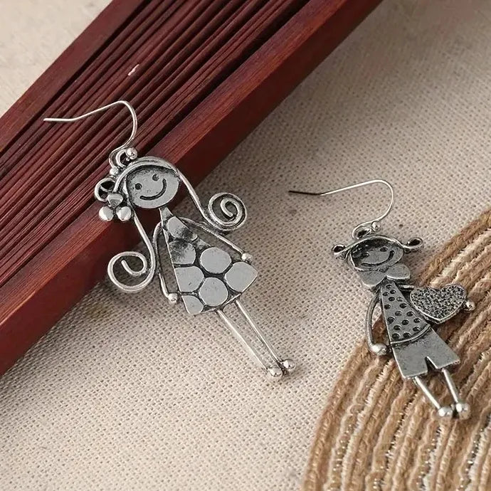 Creative Retro Minimalist Couple Character Zinc Alloy Metal Pendant Earrings for Women