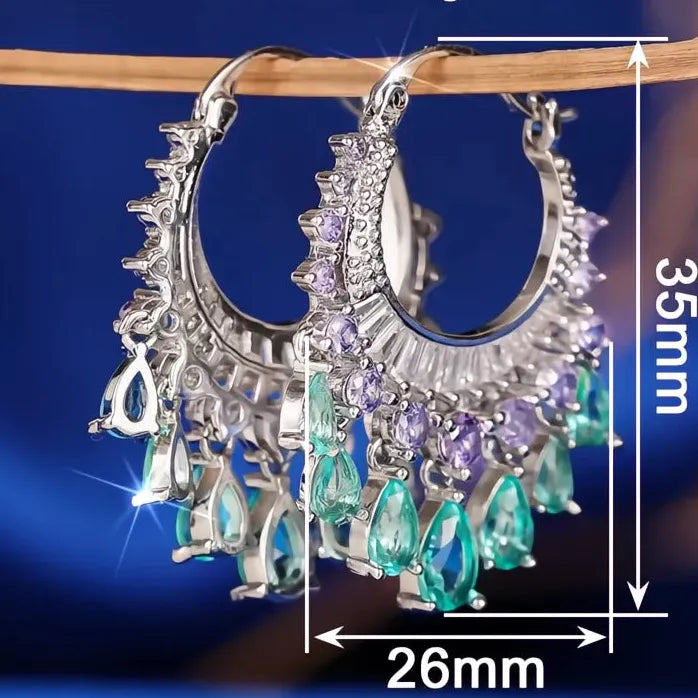 Romantic Geometric Tassel Dangle Earrings for Women Crystal CZ Brass Gift