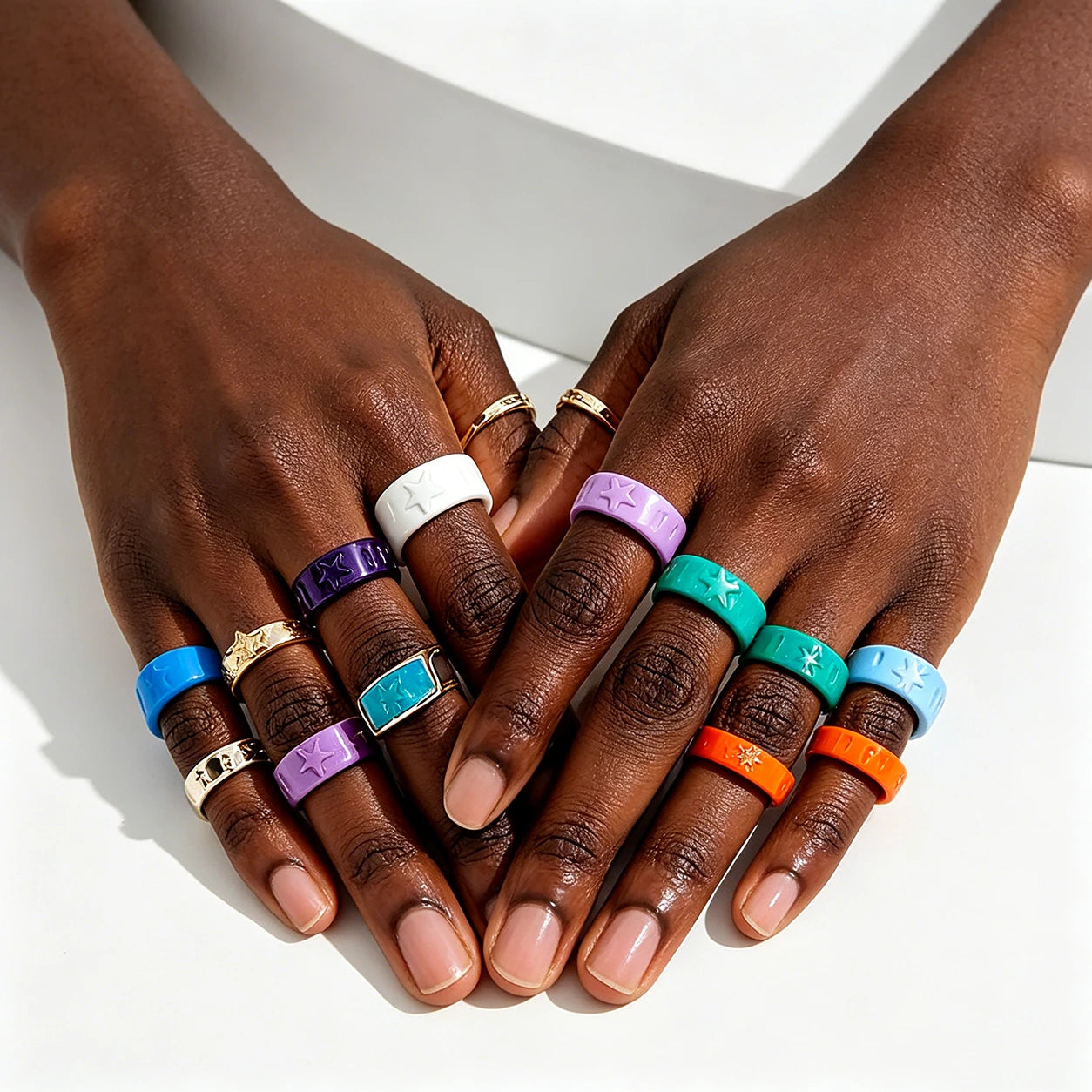 Colored Resin Wide Star Opening Rings for Women Girls Multicolored Thick Finger Jewelry