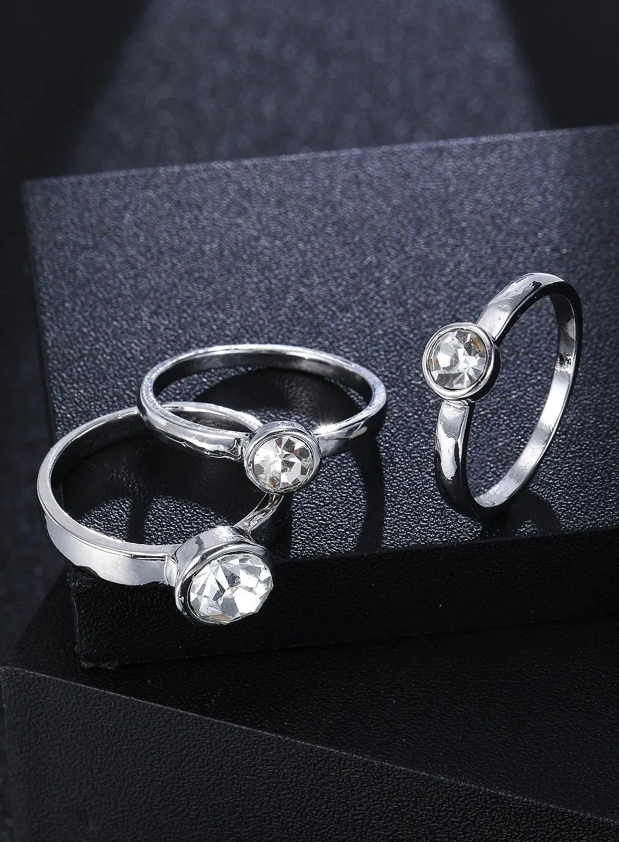 3-Piece Zinc Alloy Crystal Ring Set Boho Engagement Gift for Women Daily Wear