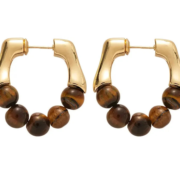 Vintage Brown Stone Geometric Drop Earrings for Women Elegant Jewelry Gift