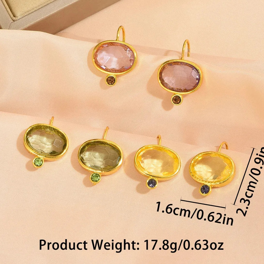 Geometric Green Round Stone Zinc Alloy Pendant Drop Earrings for Women & Girls