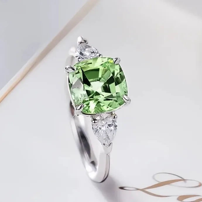 Green Cubic Zirconia Geometric Engagement Wedding Band Ring Brass