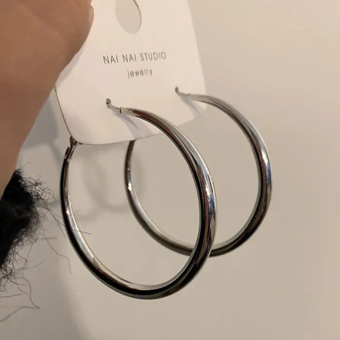 Round Thick Chain Hoop Earrings for Women Big Geometric Statement Jewelry