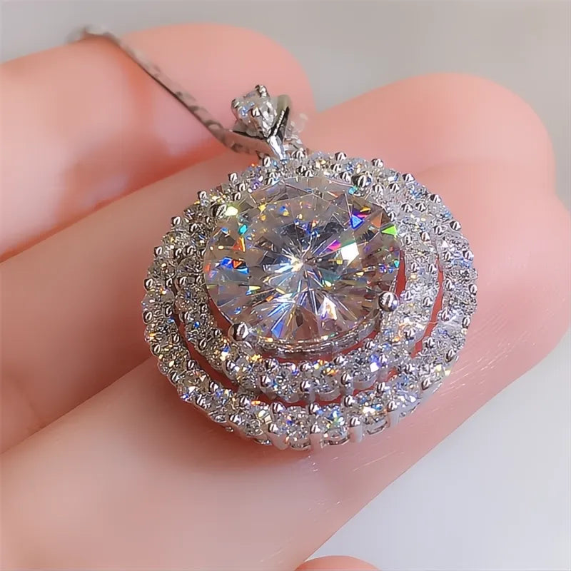 Gorgeous Bridal Wedding Necklace Cubic Zirconia Round Pendant Elegant Women’s Fashion Jewelry