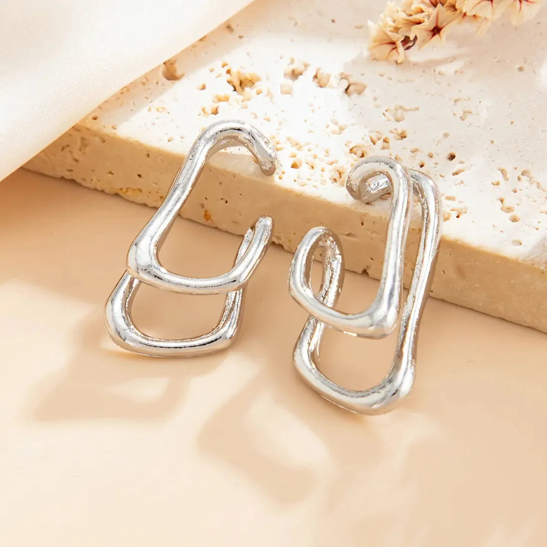Gold Color Punk Double Layer Geometric Ear Cuff Clip-On Earrings for Women