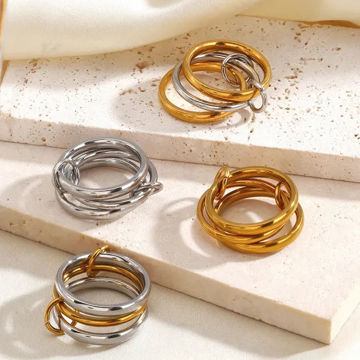 Stainless Steel Hip Hop Multi-Layer Geometric Circle Ring for Women Jewelry