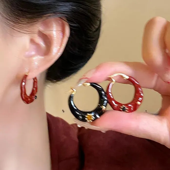 Vintage Black Enamel Drip Glaze Copper Hoop Earrings for Women Trendy Gift Jewelry