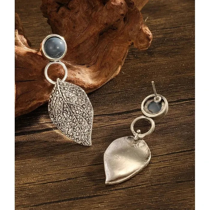 Vintage Indian Tribal Leaf Drop Earrings Zinc Alloy Bohemian Jewelry for Women