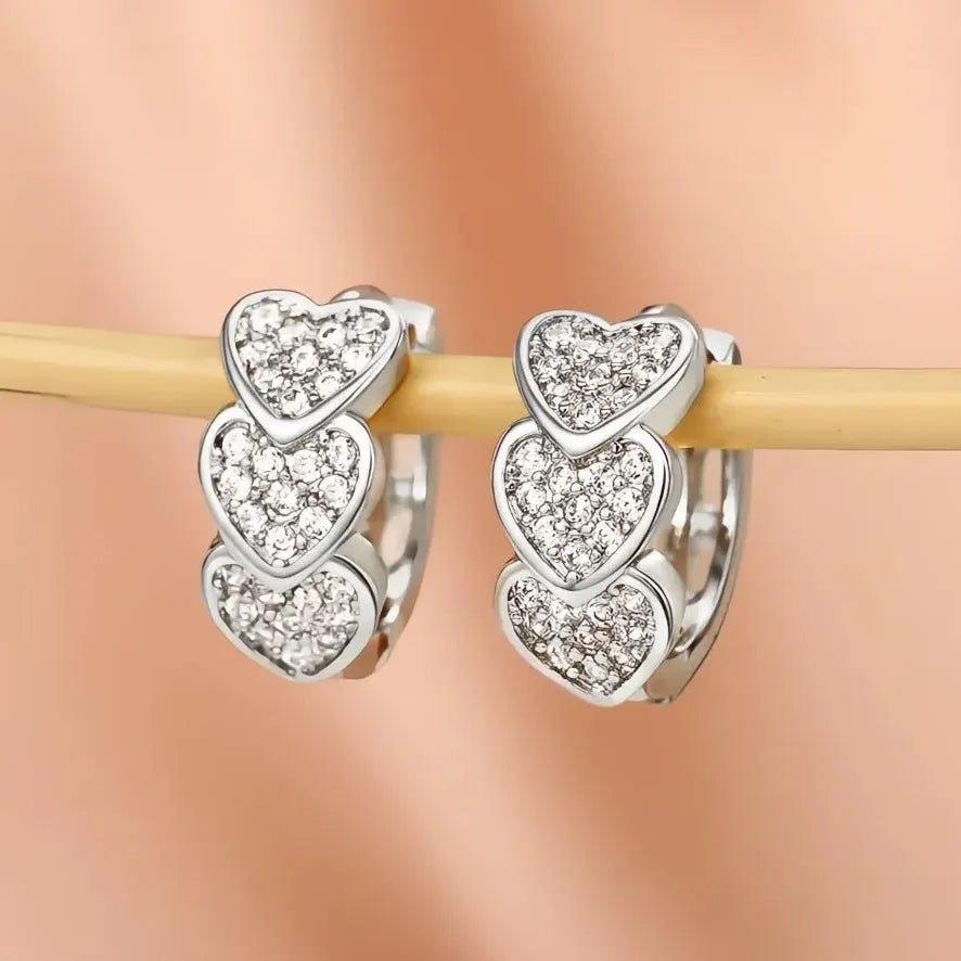 Gold Color Heart Hoop Earrings Women’s Bridal Wedding Dainty CZ Paved Love Jewelry