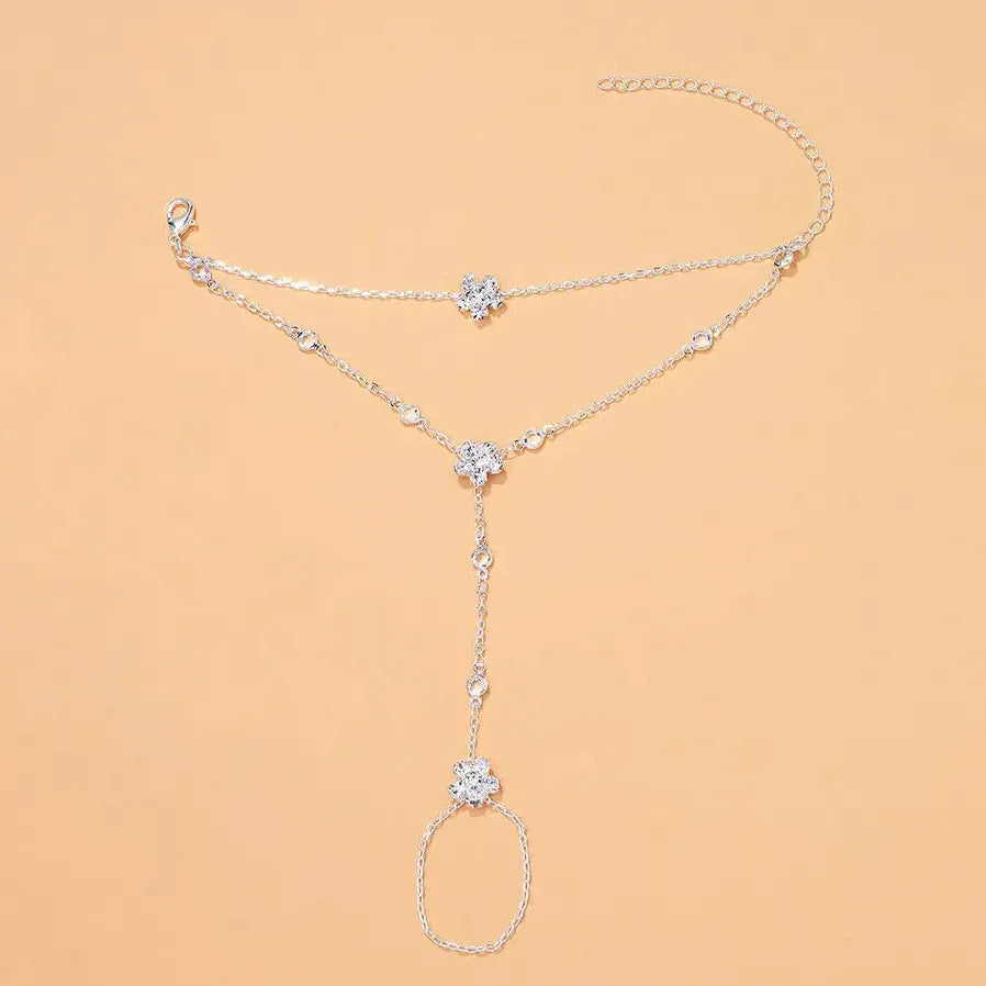 Adjustable Zircon Flower Bracelet for Women Crystal Jewelry Gift Plant Design