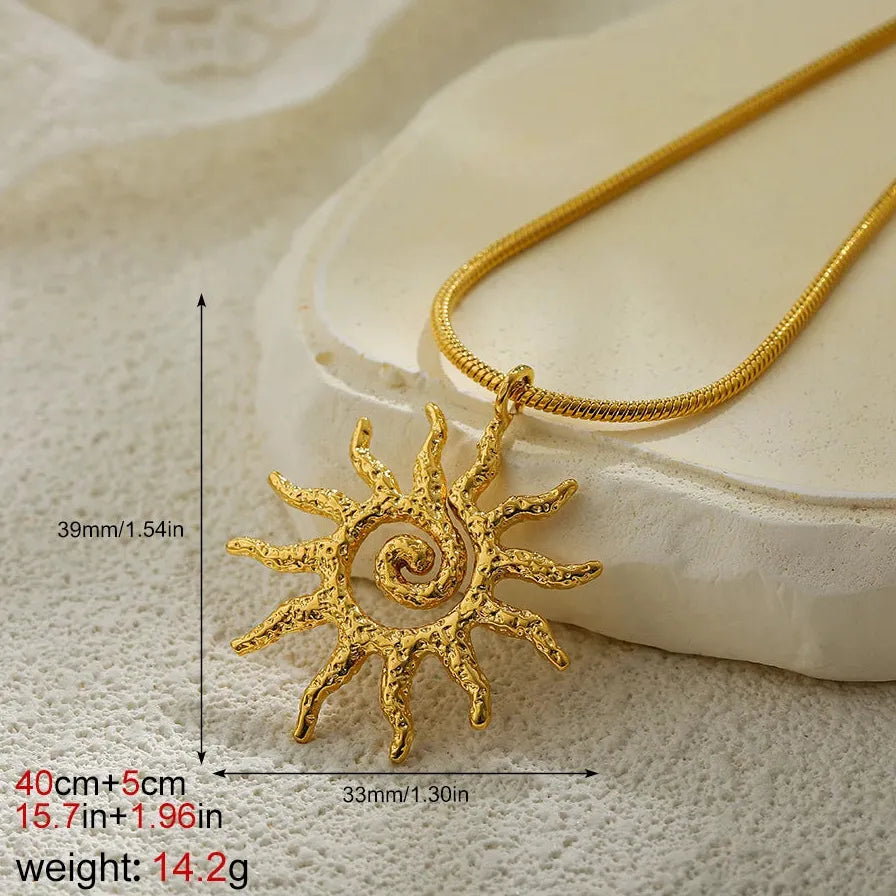 18K Gold Plated Stainless Steel Spiral Sun Pendant Necklace Choker Women Gift