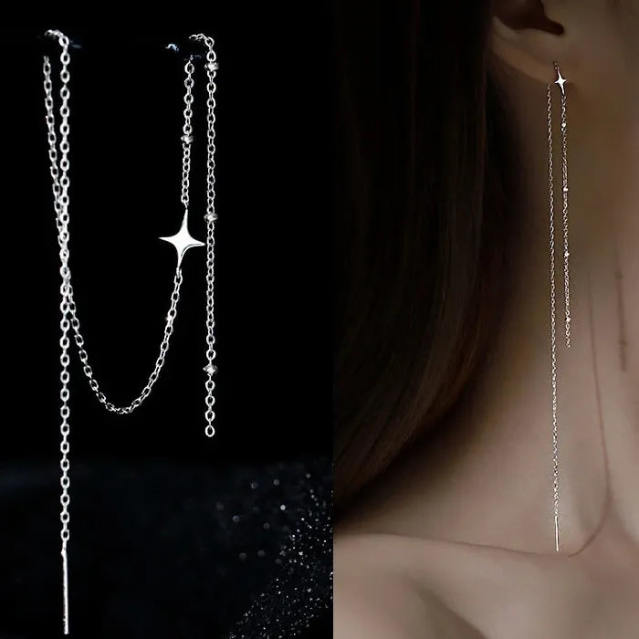 Zinc Alloy Long Tassel Star Ear Line Drop Earrings for Women