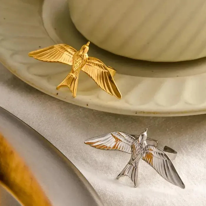 Stainless Steel Flying Bird Ring Unisex Punk Animal Jewelry for Men Women